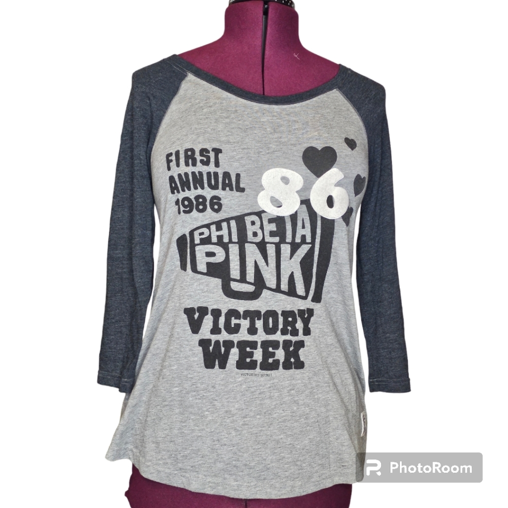 Pink by Victoria's Secret 3/4 Length Sleeve Raglan Tee Size Large‎ EUC